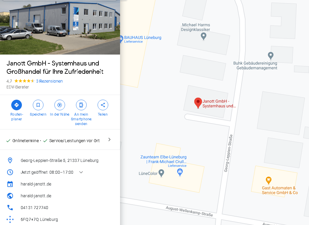 Standort des EDV- Systemhauses Janott GmbH Lüneburg